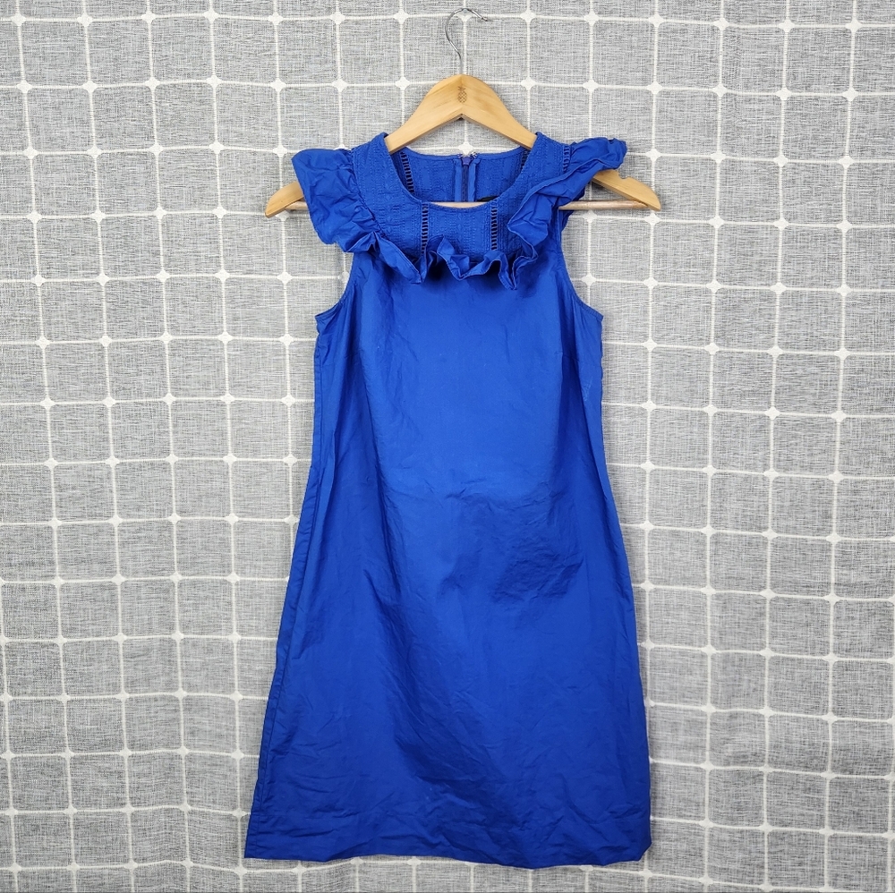 J. Crew Blue Ruffle Sleeveless Dress